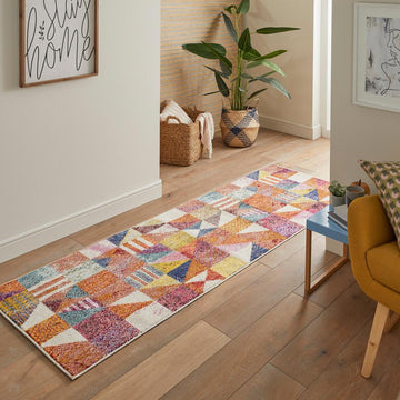 Carnaval CAR102 Modern Geometric Patches Durable Easy-Care Polypropylene Low Profile Short Pile Multicolour Runner-Concept Looms-Rug Love - The Most Loved Rug Store
